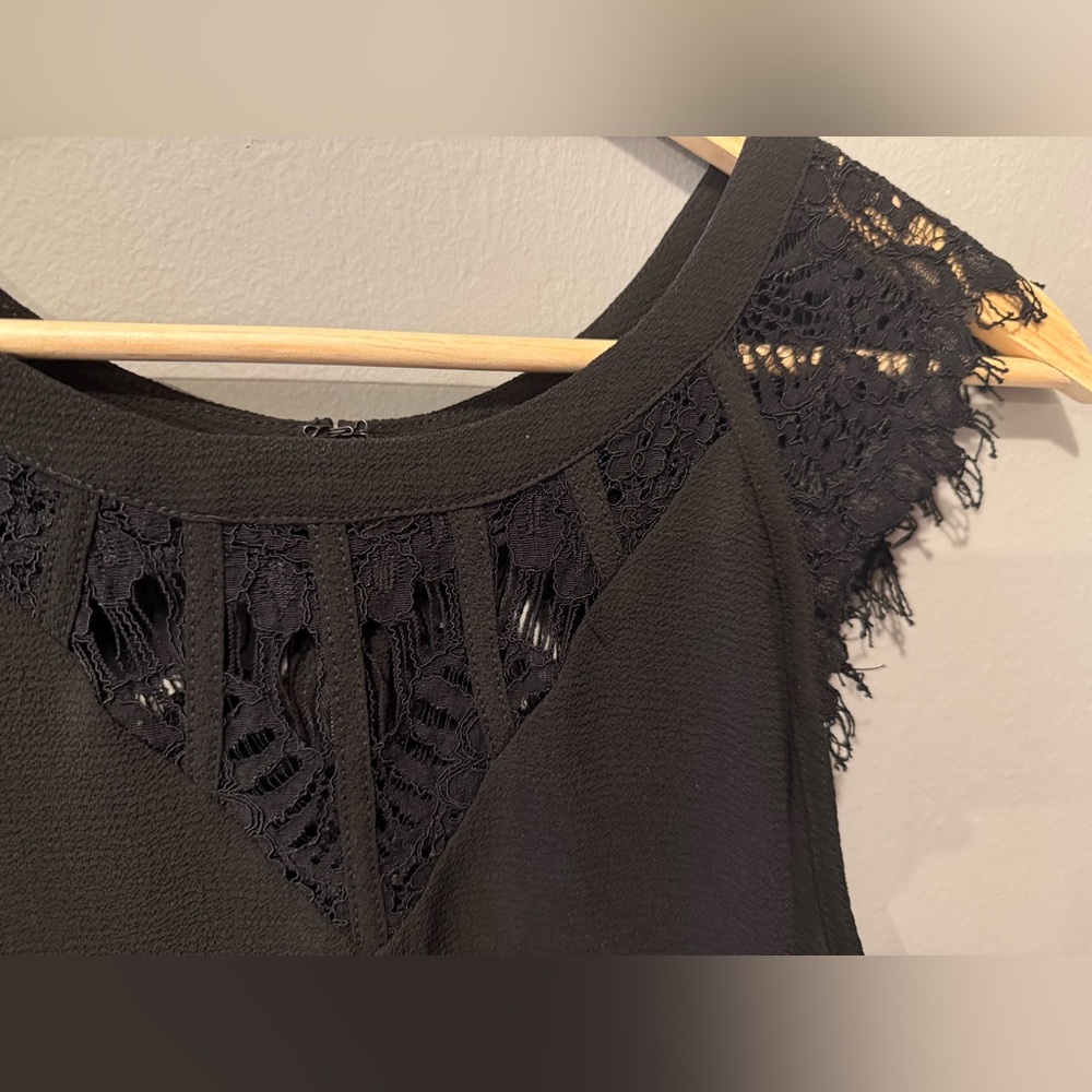 Jarred Lace Detail Cap Sleeve Black Blouse